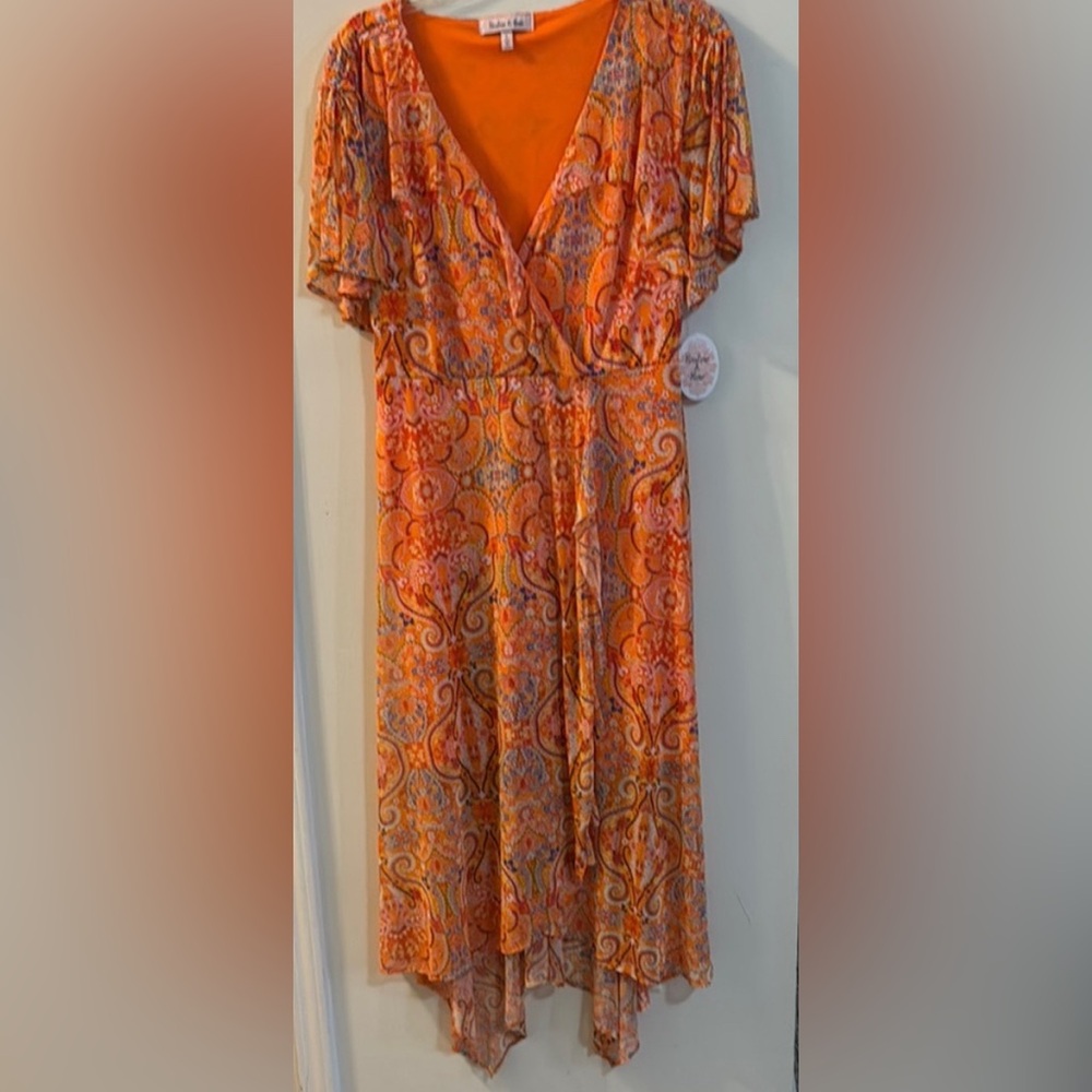 Harlow & Rose Orange Paisley High Low Mesh Dress